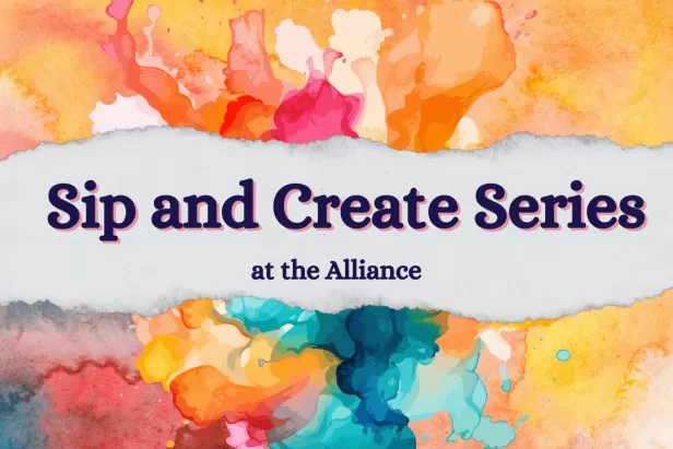 tie dye background with the words "sip and create series" through the middle
