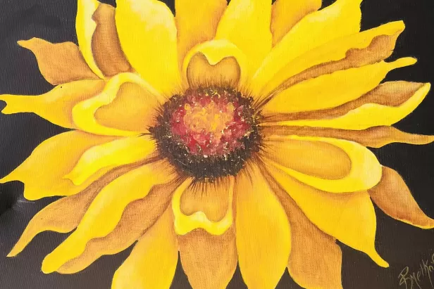 acrylic painting of a bright yellow sunflower
