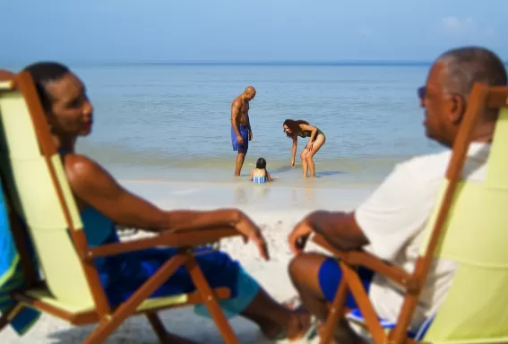 family on beach